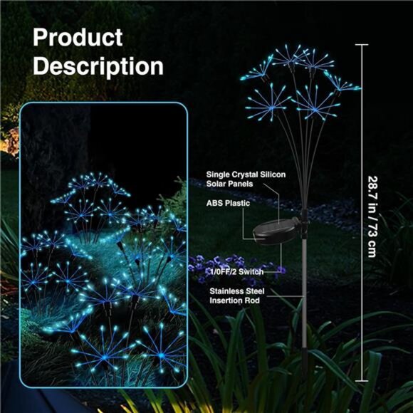 2PACKS Blue Firework Solar Christmas Lights Outdoor,Swaying Dandelion Stakes - Picture 3 of 8